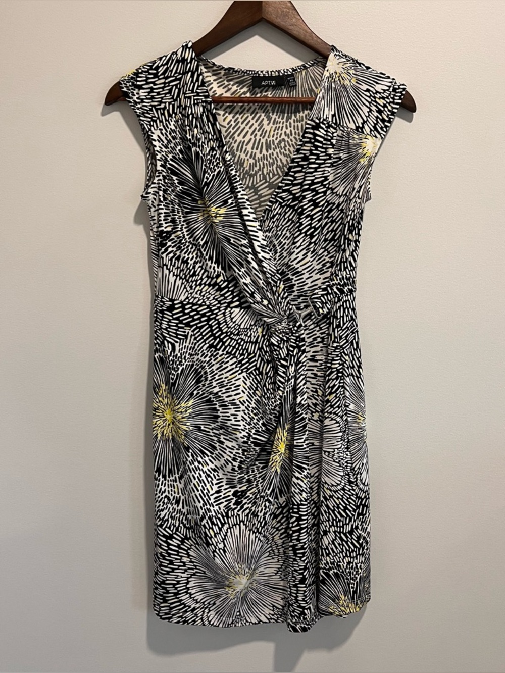 Apt. 9 Black, White & Yellow Floral Wrap-Style Midi Dress